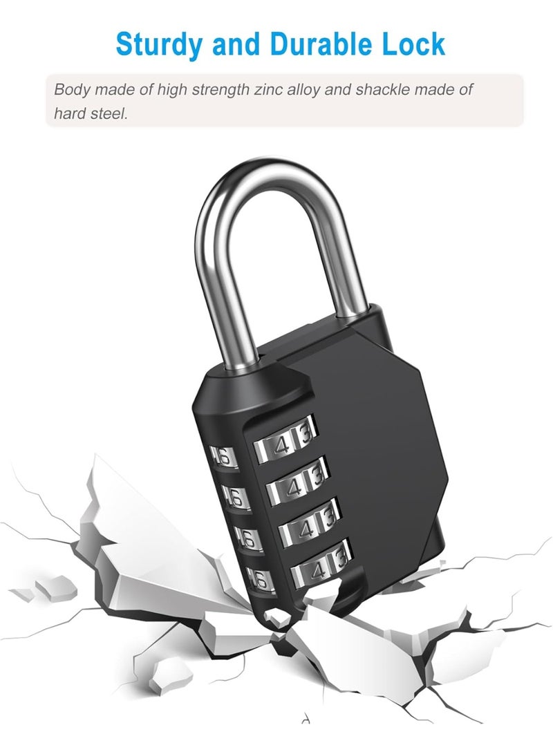 Combination Padlock, 4-Digit Resettable Passcode Padlock, 2 Pack, School Gym Locker, Sports Locker, Metal Portable Lock, Combo Lock for Fence, Toolbox, Gate, Case, Hasp Storage (Black) - Image 3